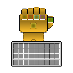 The stone menu (textures/gui/infinity_gauntlet.png). Six sockets above your inventory.